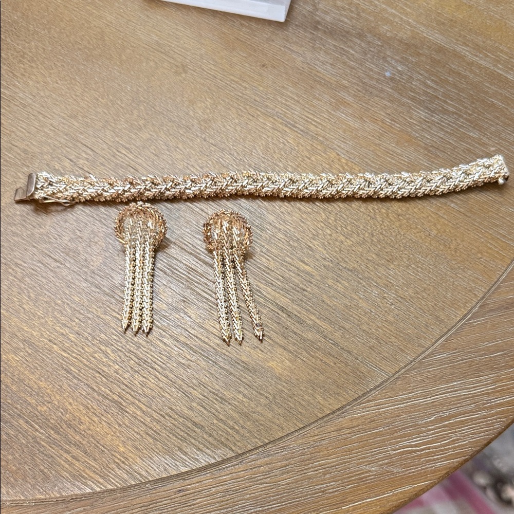 Rare pre mex 925 Sterling silver metal Braided Bracelet and Tassel Earrings Set